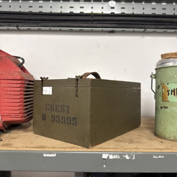 Vintage wooden storage box with a worn patina.