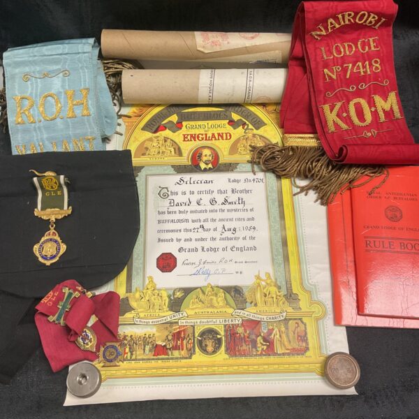 Vintage R.A.O.B. Buffaloes collection with collars and certificates.