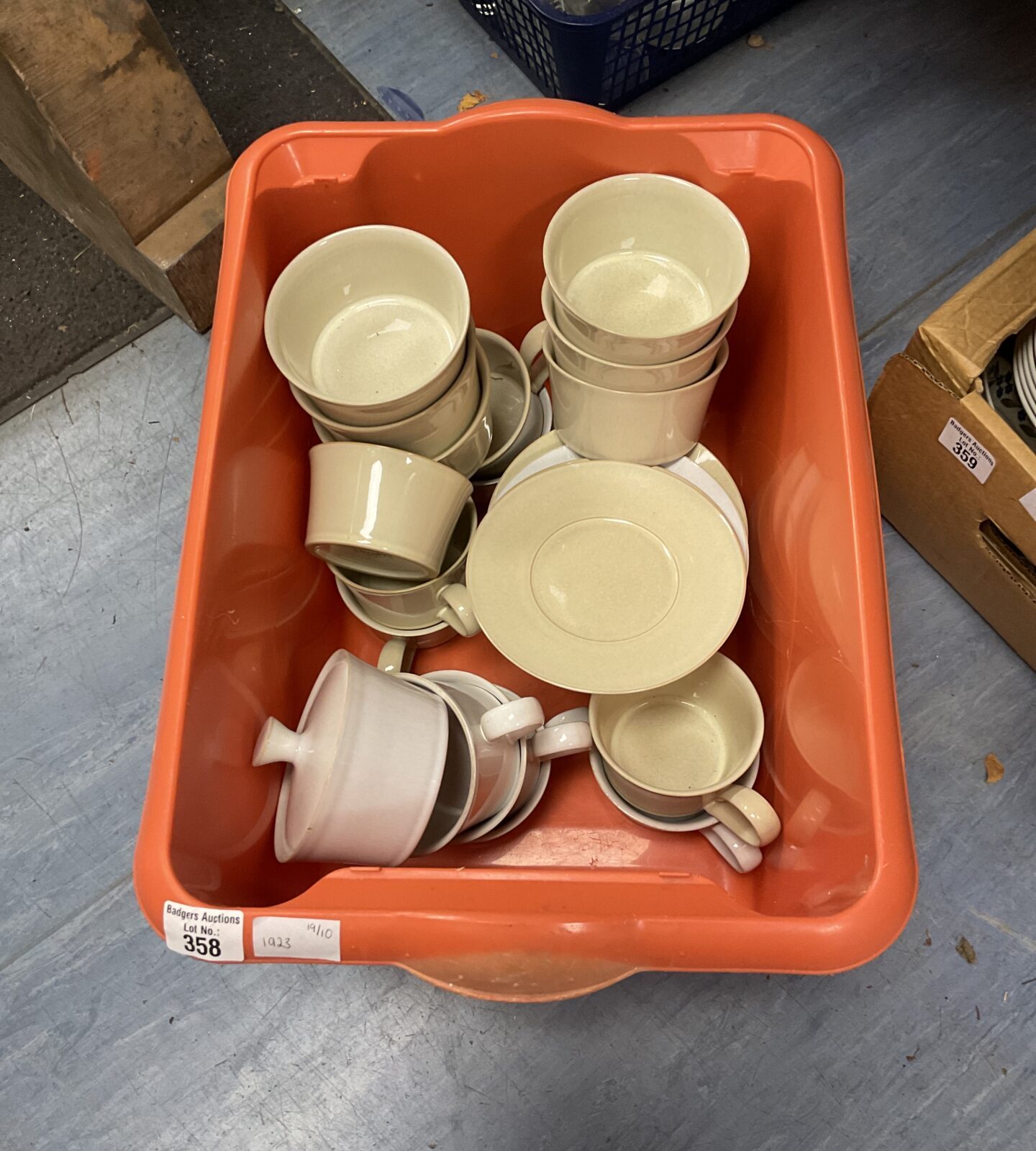Collection of Denby Pottery cups, saucers & bowls