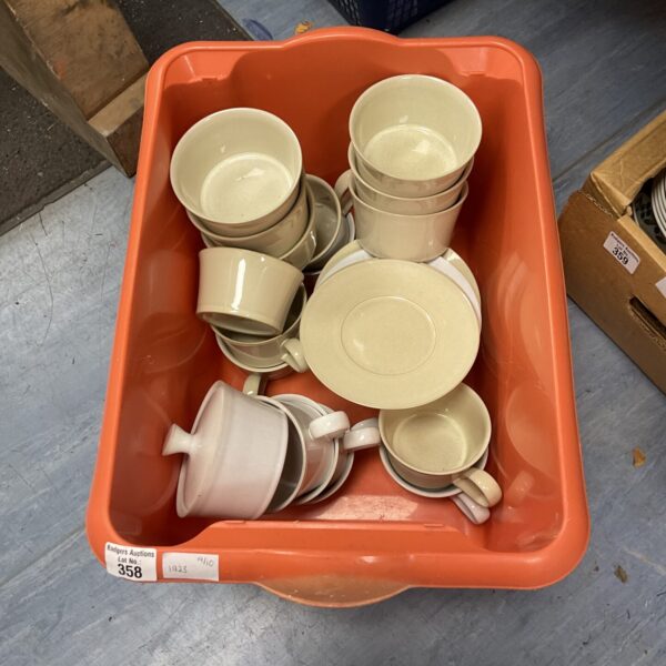 Collection of Denby Pottery cups, saucers & bowls