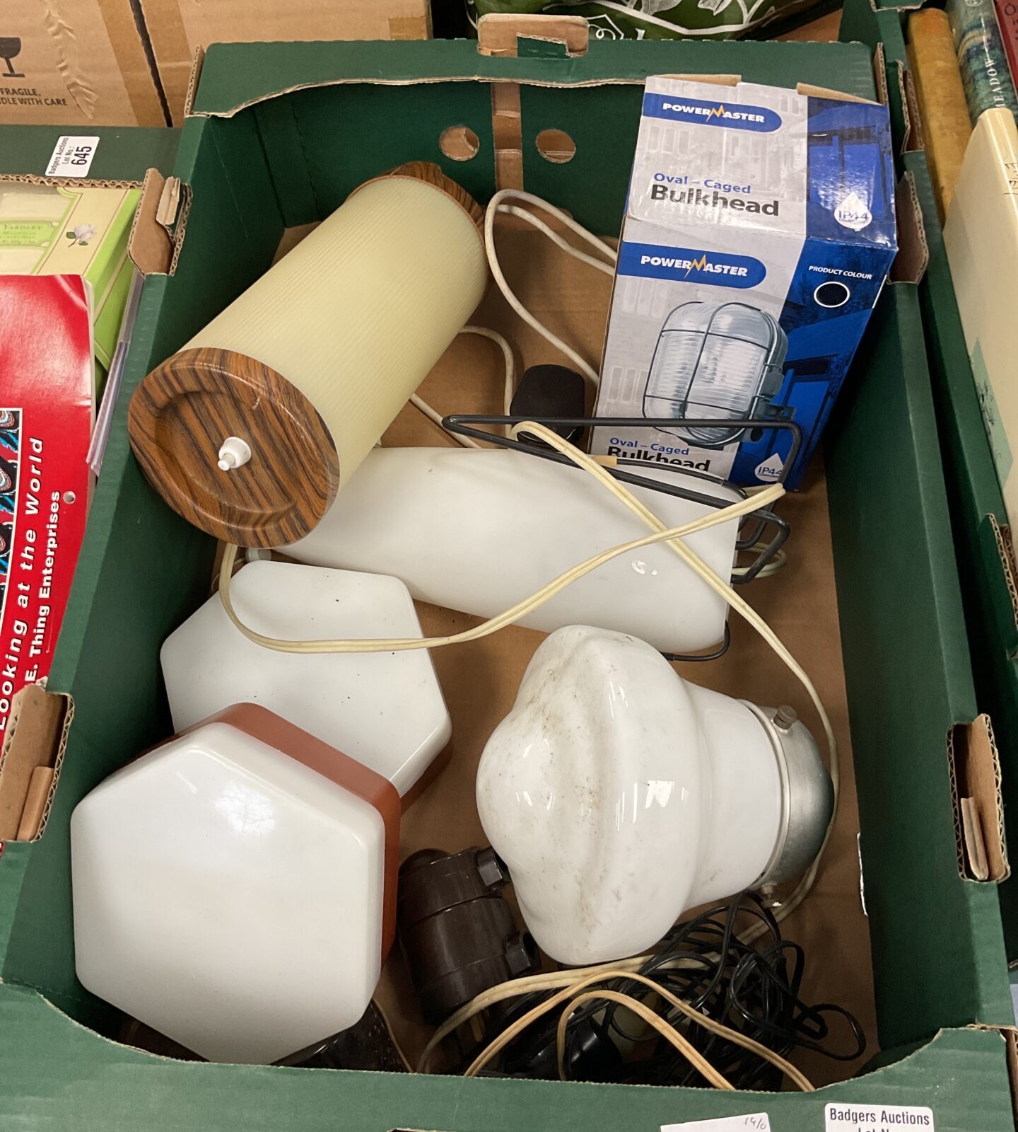 Box of mixed ceiling & table lamps
