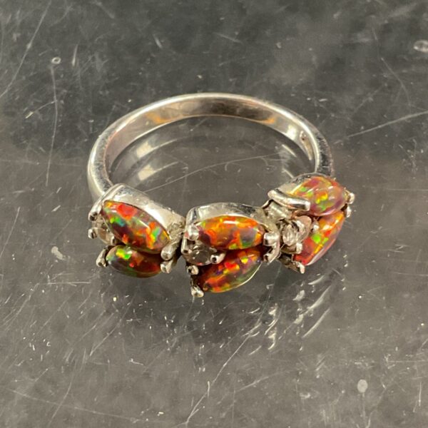 vintage orange and green six stone pear cut fire opal silver 95 ring size N