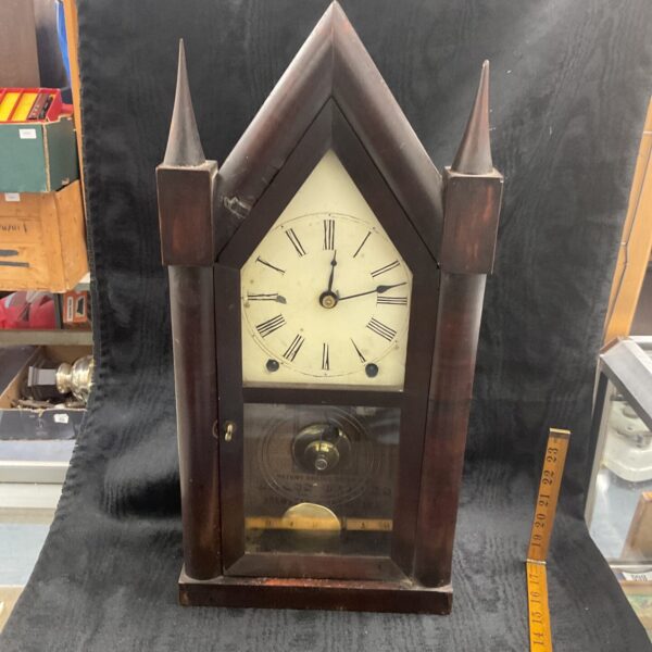 Antique Ingram and Brewster Steeple Clock with thermometer.