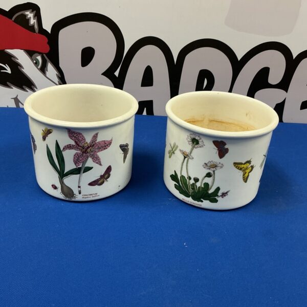 Vintage Portmeirion flower pot holders with botanical design.