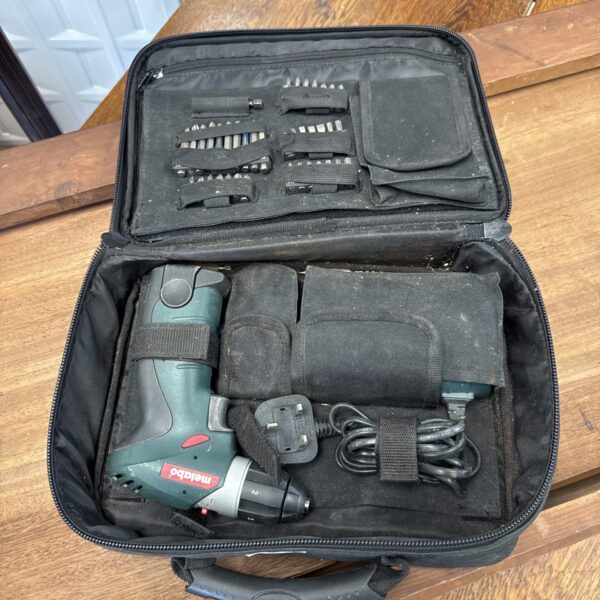 Metabo cordless screwdriver set in its original carrying case.