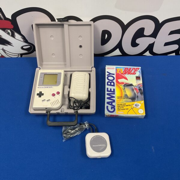 Vintage Nintendo Game Boy DMG-01 with F1 race box and adapter.