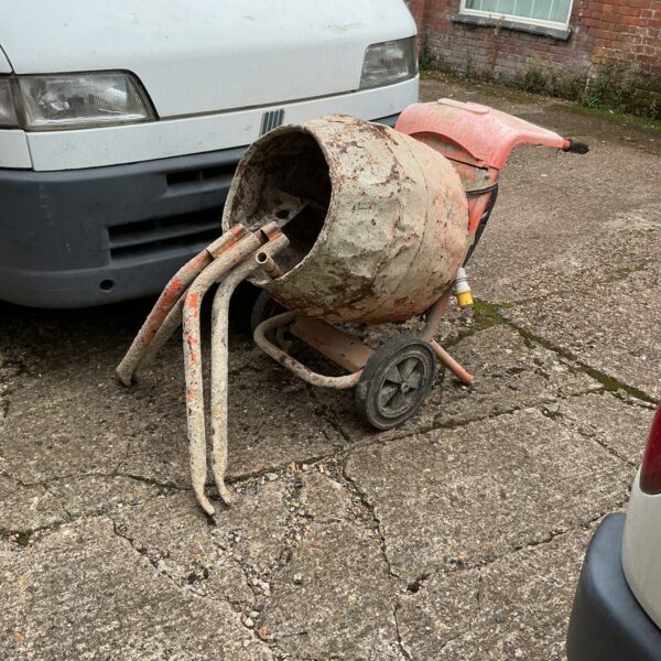 Portable cement mixer for mixing concrete and cement.