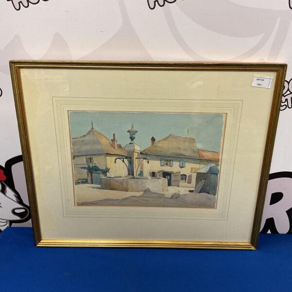 ernest fedarb watercolour french villiage scene titled the fountain valley
