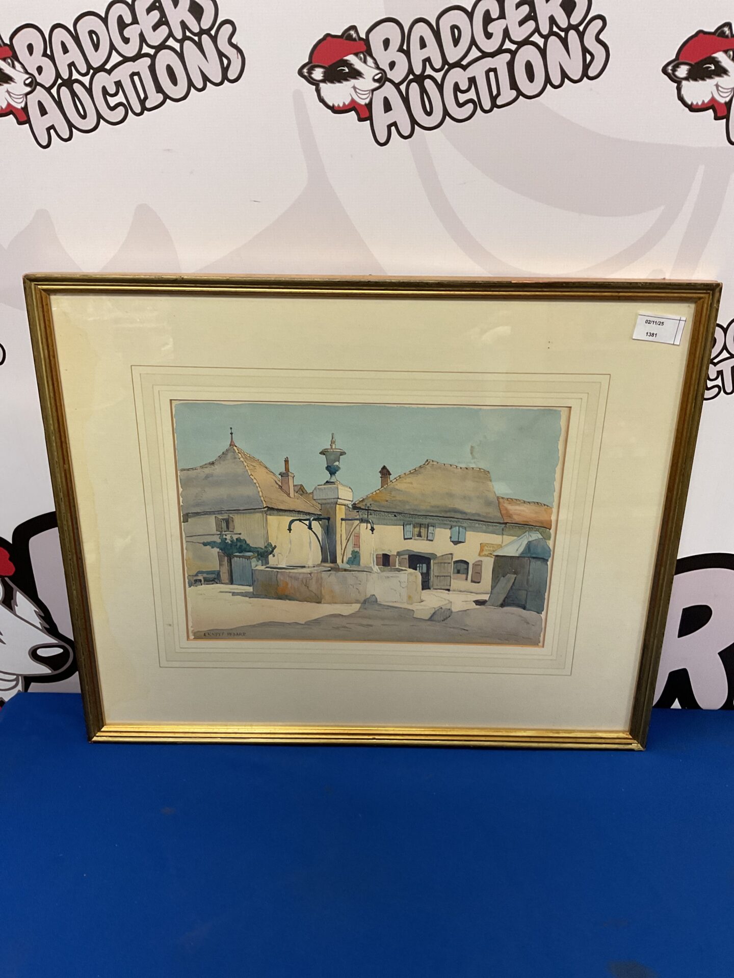ernest fedarb watercolour french villiage scene titled the fountain valley