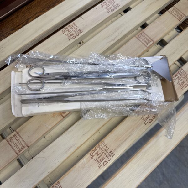 New bonsai pruning set with stainless steel tools.