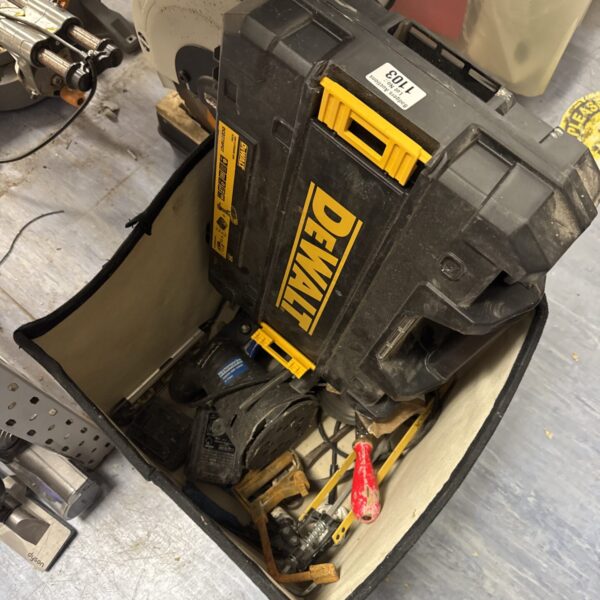 Empty Dewalt tool case for tool storage and organisation.