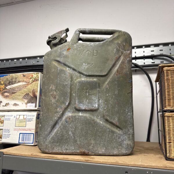 Vintage 1966 military jerry can with crows foot marking.