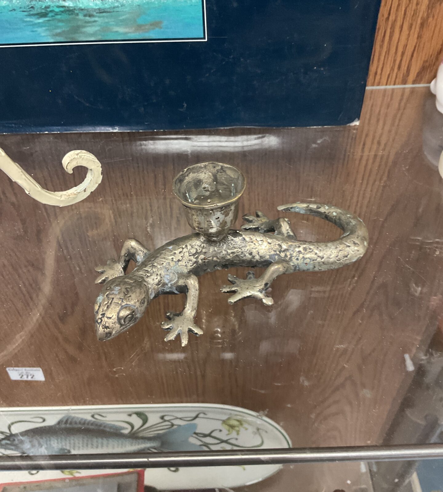 Small silver plate gecko lizard candlestick