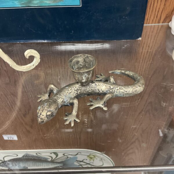 Small silver plate gecko lizard candlestick