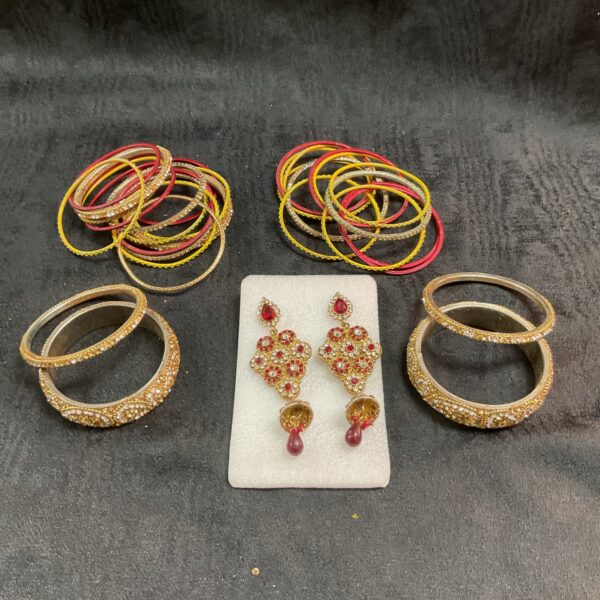 Colourful Indian bangles and earrings set, traditional ethnic jewellery.