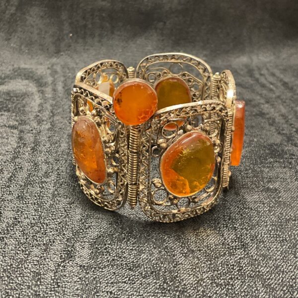 Vintage Indian silver bracelet with amber stones.