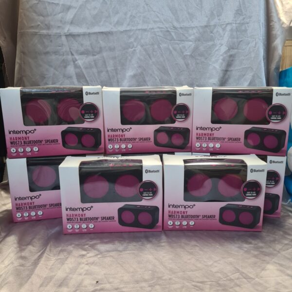 Lot of eight Intempo Harmony WDS73 Bluetooth speakers.
