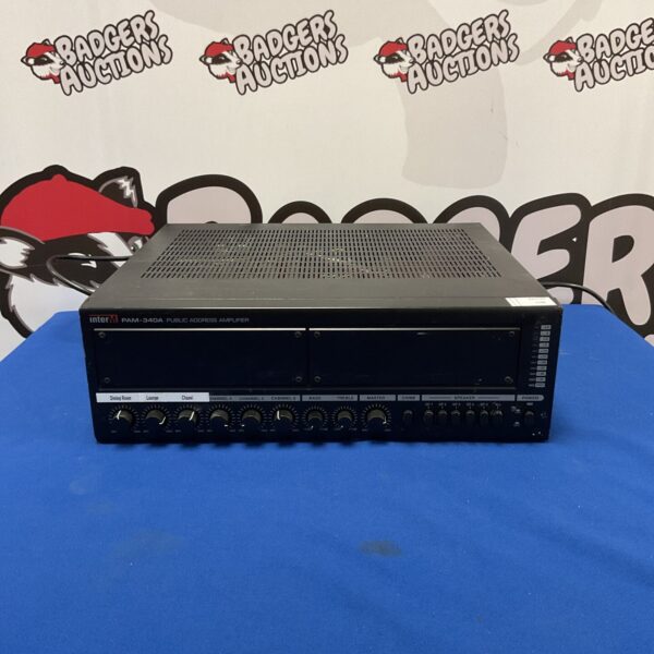 Vintage InterM PAM-340A public address amplifier, front view.