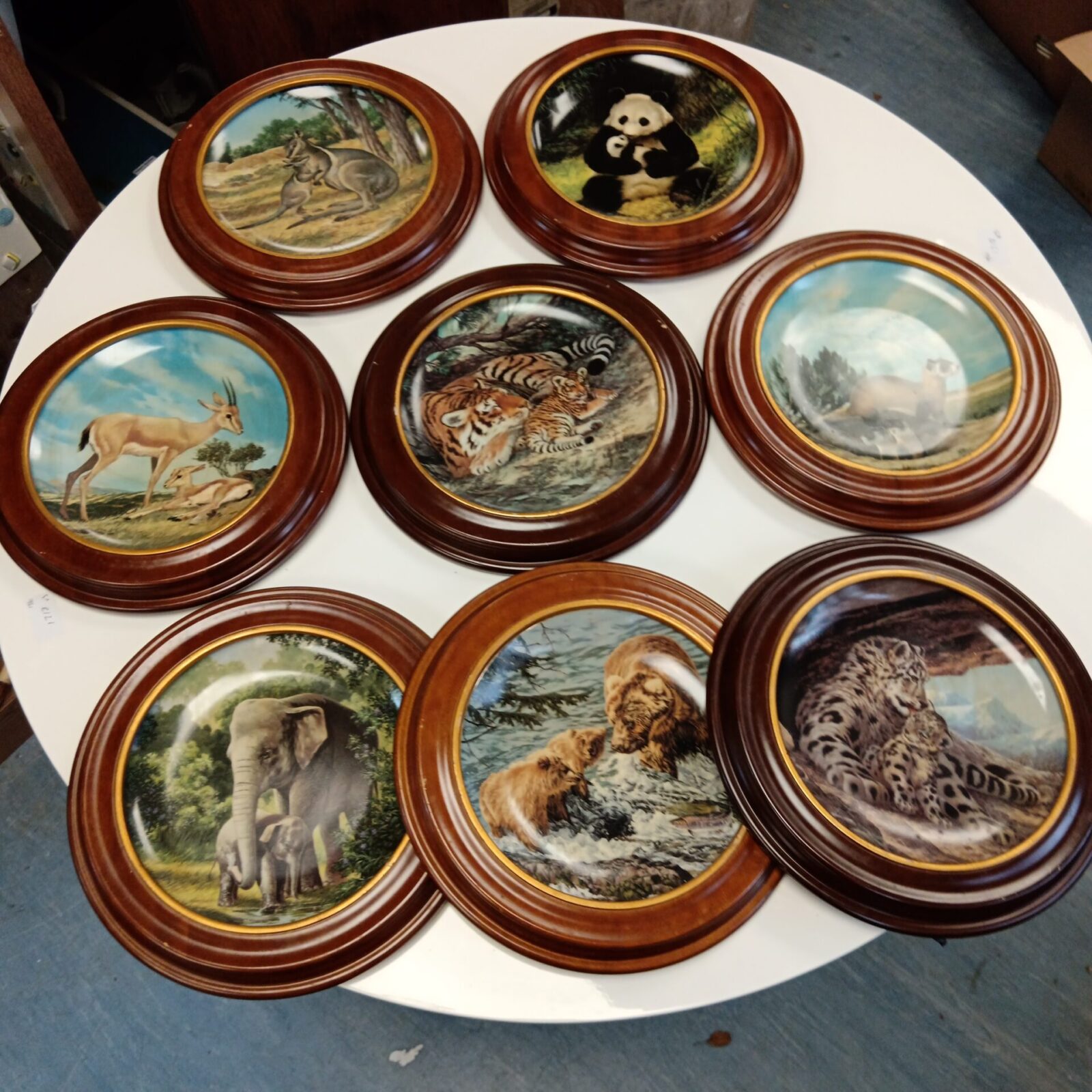 Set of J George collectors plates featuring various animal designs.