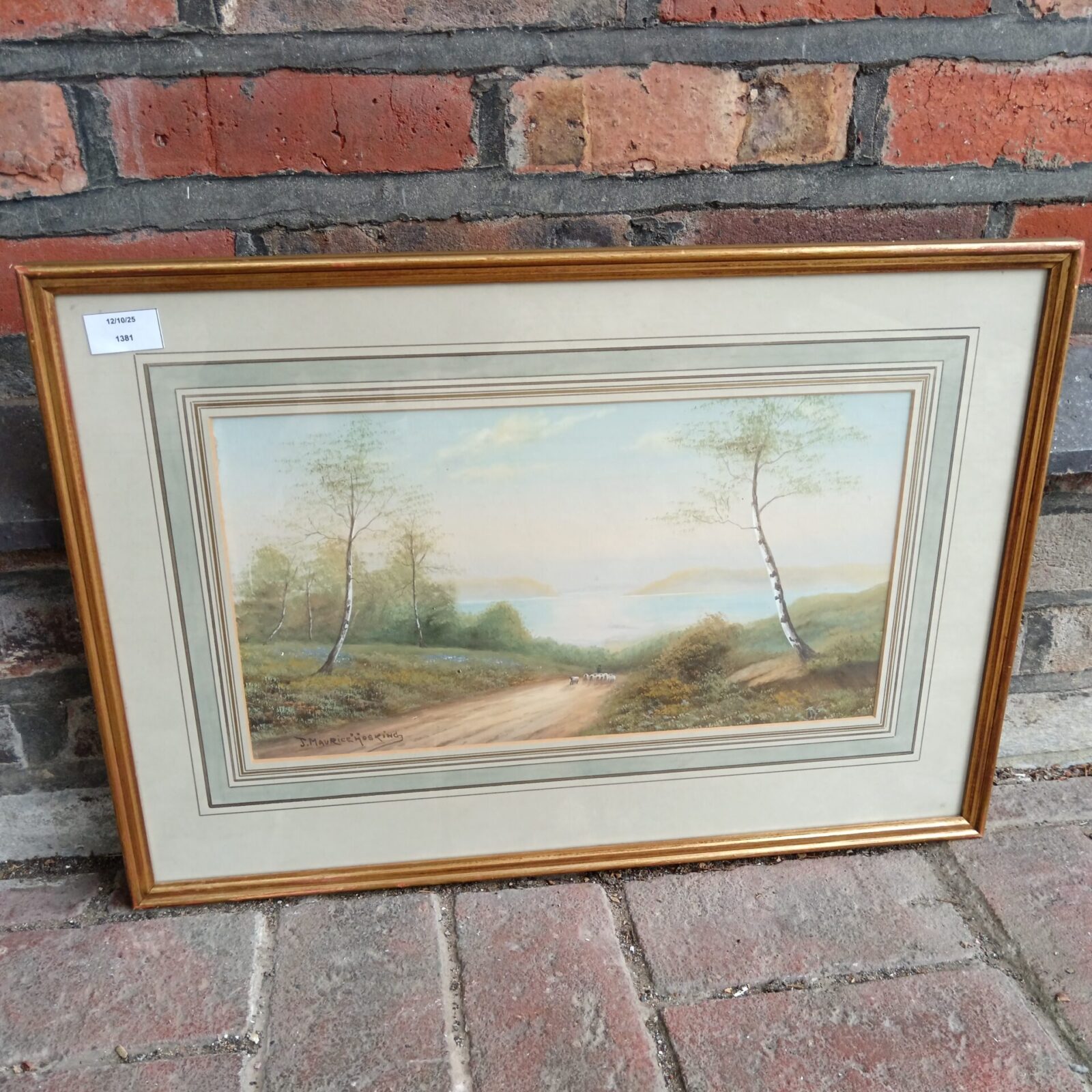 J Maurice Hosking watercolour painting of a highland scene with sheep.