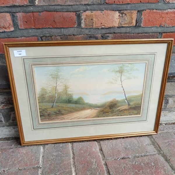 J Maurice Hosking watercolour painting of a highland scene with sheep.