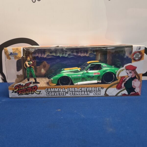 Jada Street Fighter Cammy and 1969 Chevrolet Corvette ZL1 diecast model car.