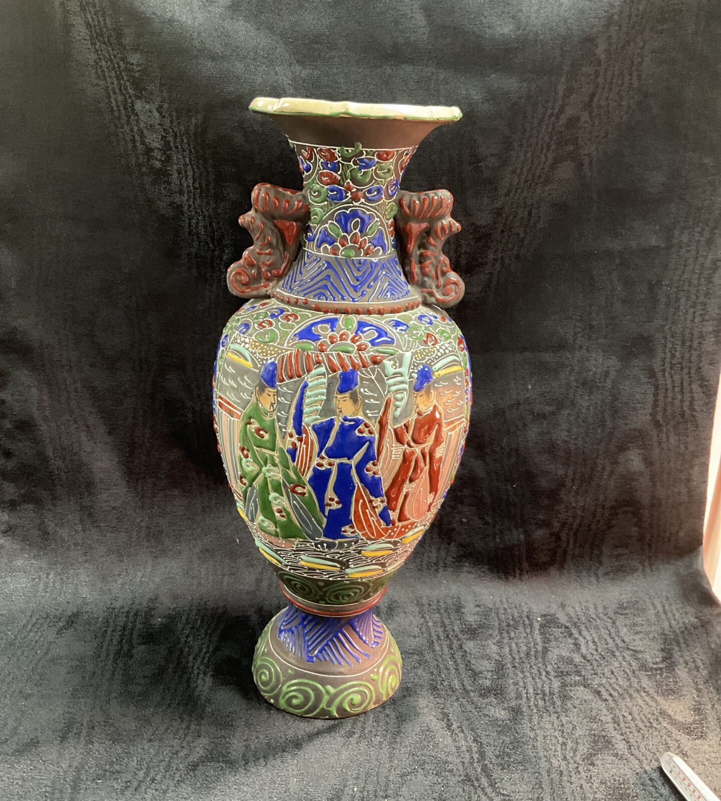 Intricate Japanese Satsuma vase with colourful decoration.