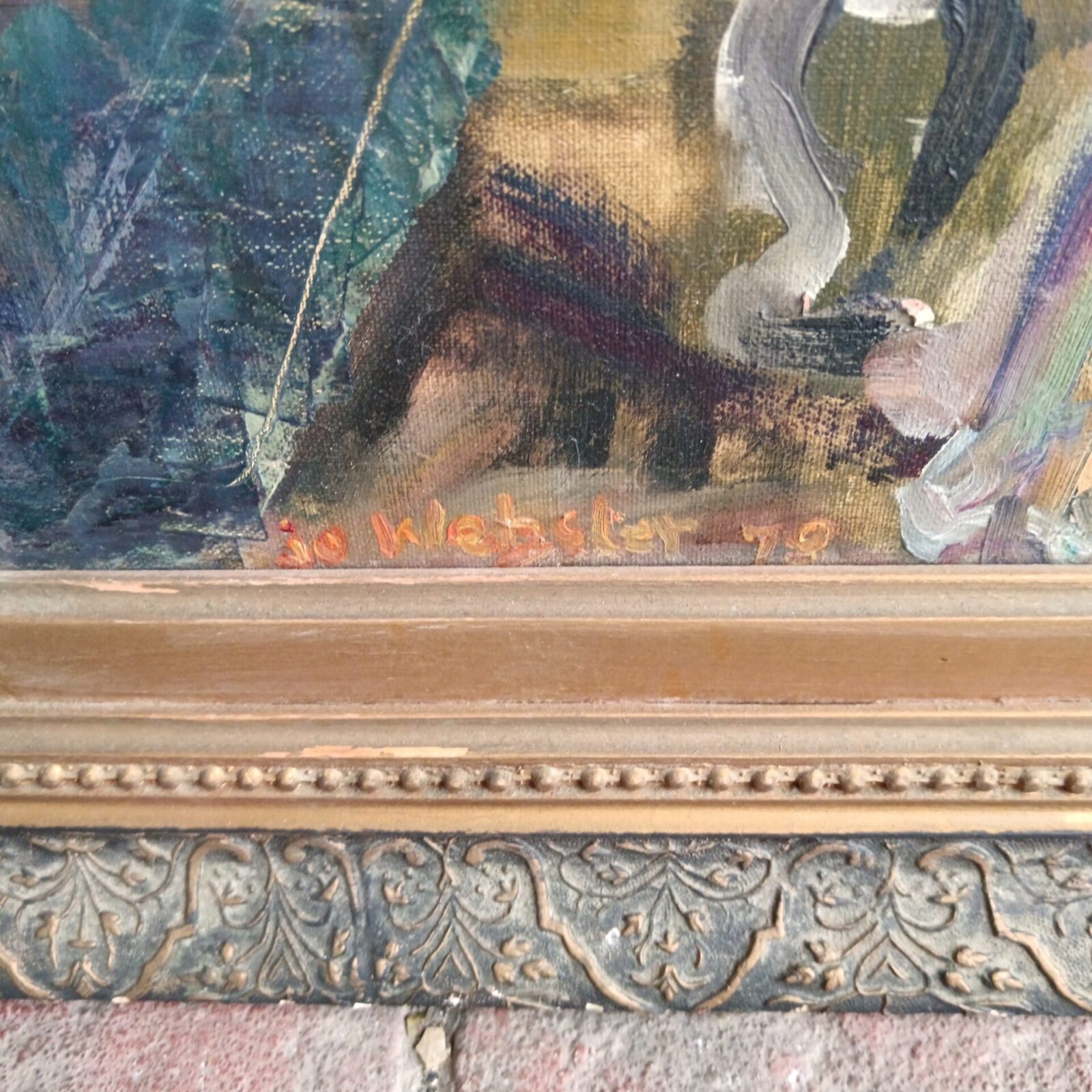 Close-up of the signature and date on the verso of the Jo Webster painting.