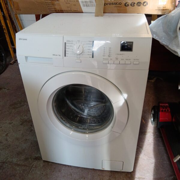 White John Lewis washing machine front view for parts or repair.