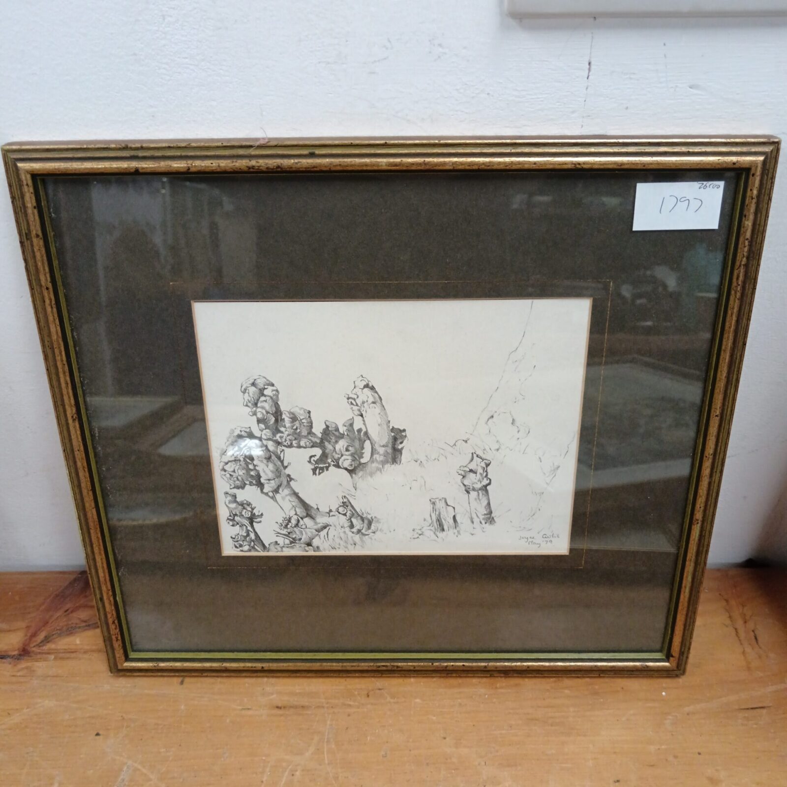 Vintage 1979 pencil drawing of tree roots by Joyce Curtis.