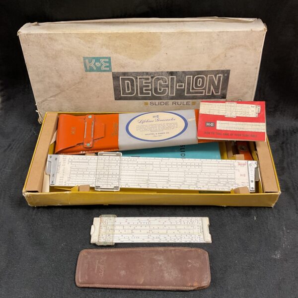 Vintage KEUFFEL & ESSEN Decilon slide rule in its original box.