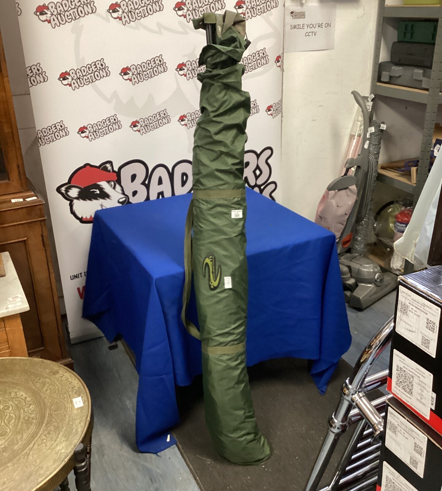 Front view of a Korum Tactical Fishing Bivy, angling shelter.