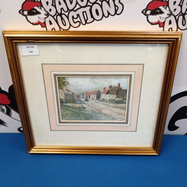 Signed K S Duke watercolour painting of a quaint village scene.