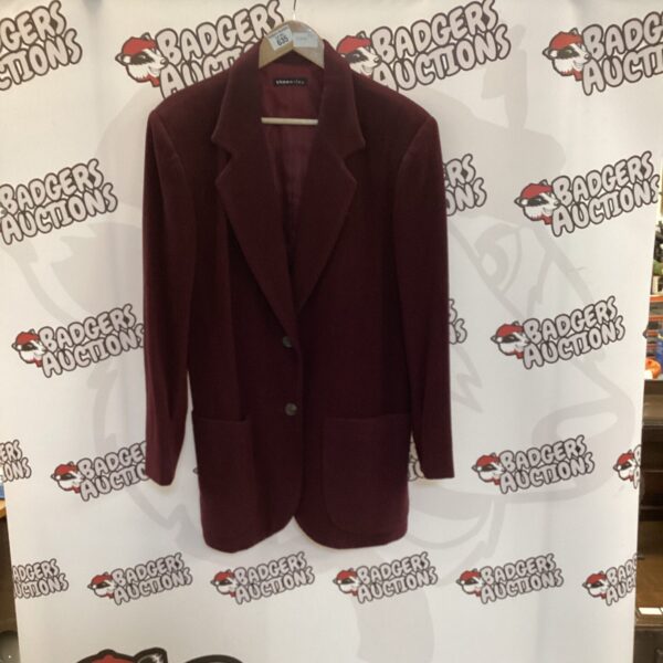 Burgundy Theomiles ladies blazer, size 14, wool and cashmere blend.