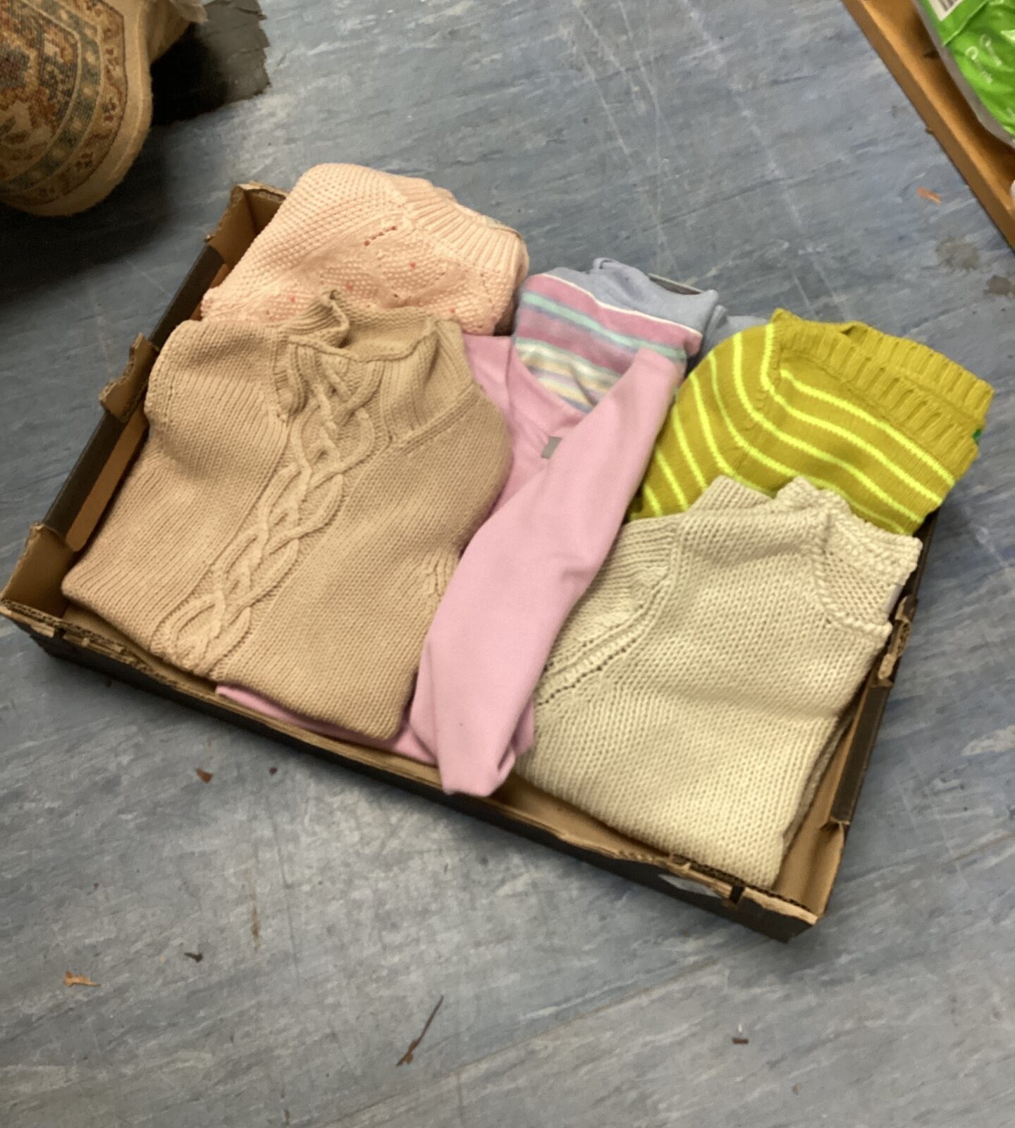 Bundle of six ladies jumpers in various colours and styles.