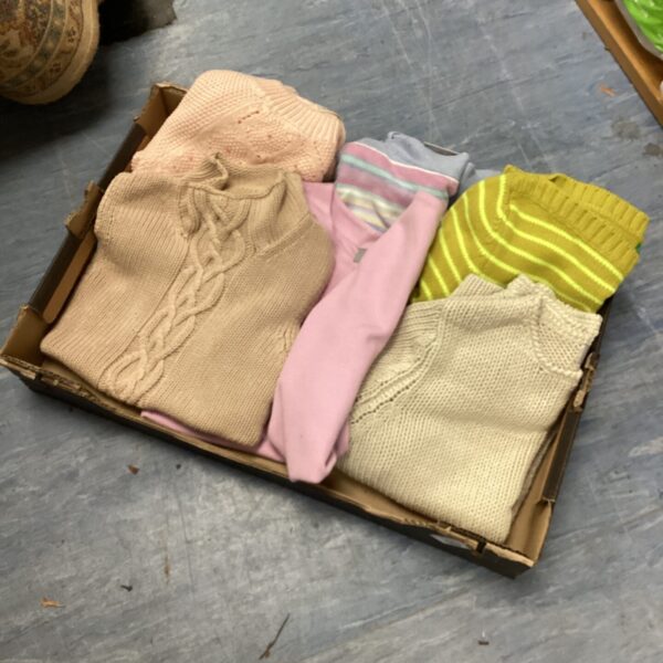 Bundle of six ladies jumpers in various colours and styles.
