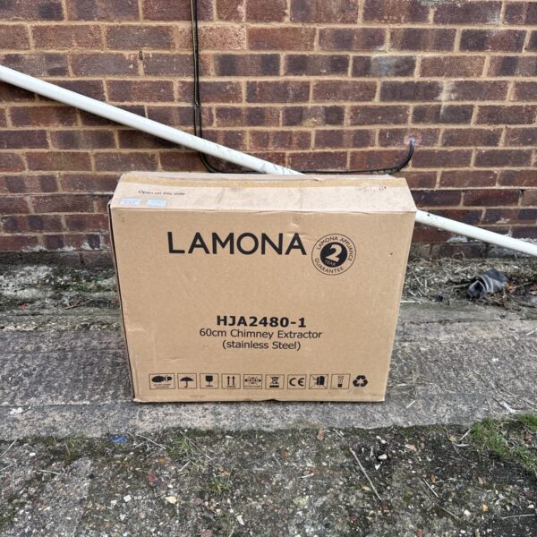 Lamona chimney extractor fan in original packaging.