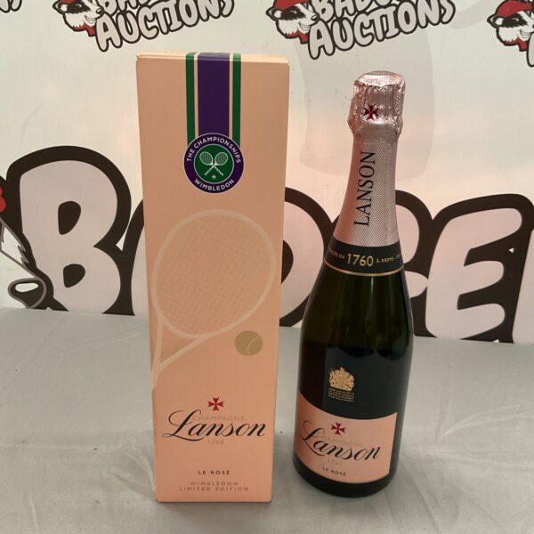Limited edition Lanson Wimbledon champagne bottle with branded packaging.