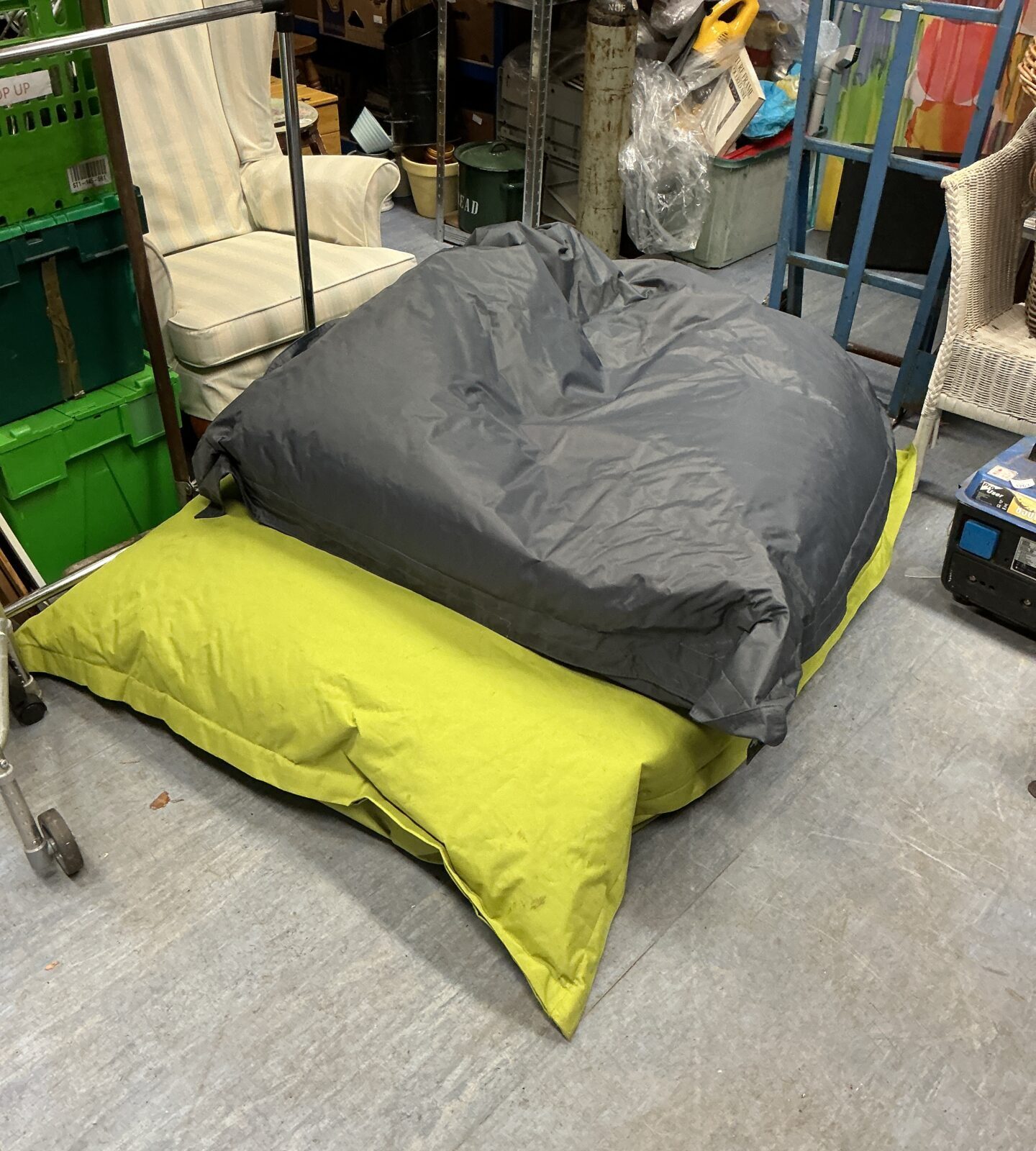 Large bean bag chair for comfortable floor seating.