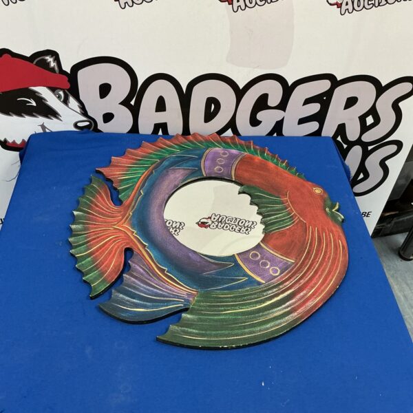 Large wall fish mirror with vibrant scale detailing.