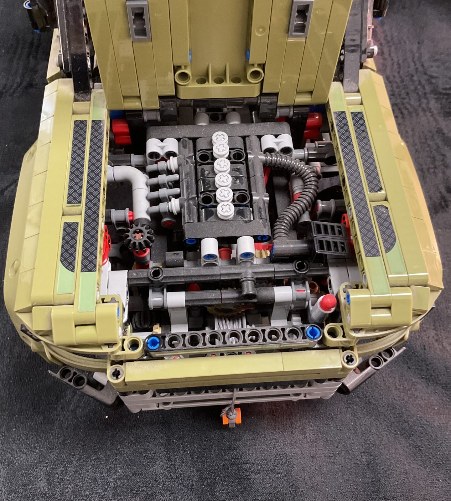 Detailed Lego Technic Land Rover Defender engine compartment.