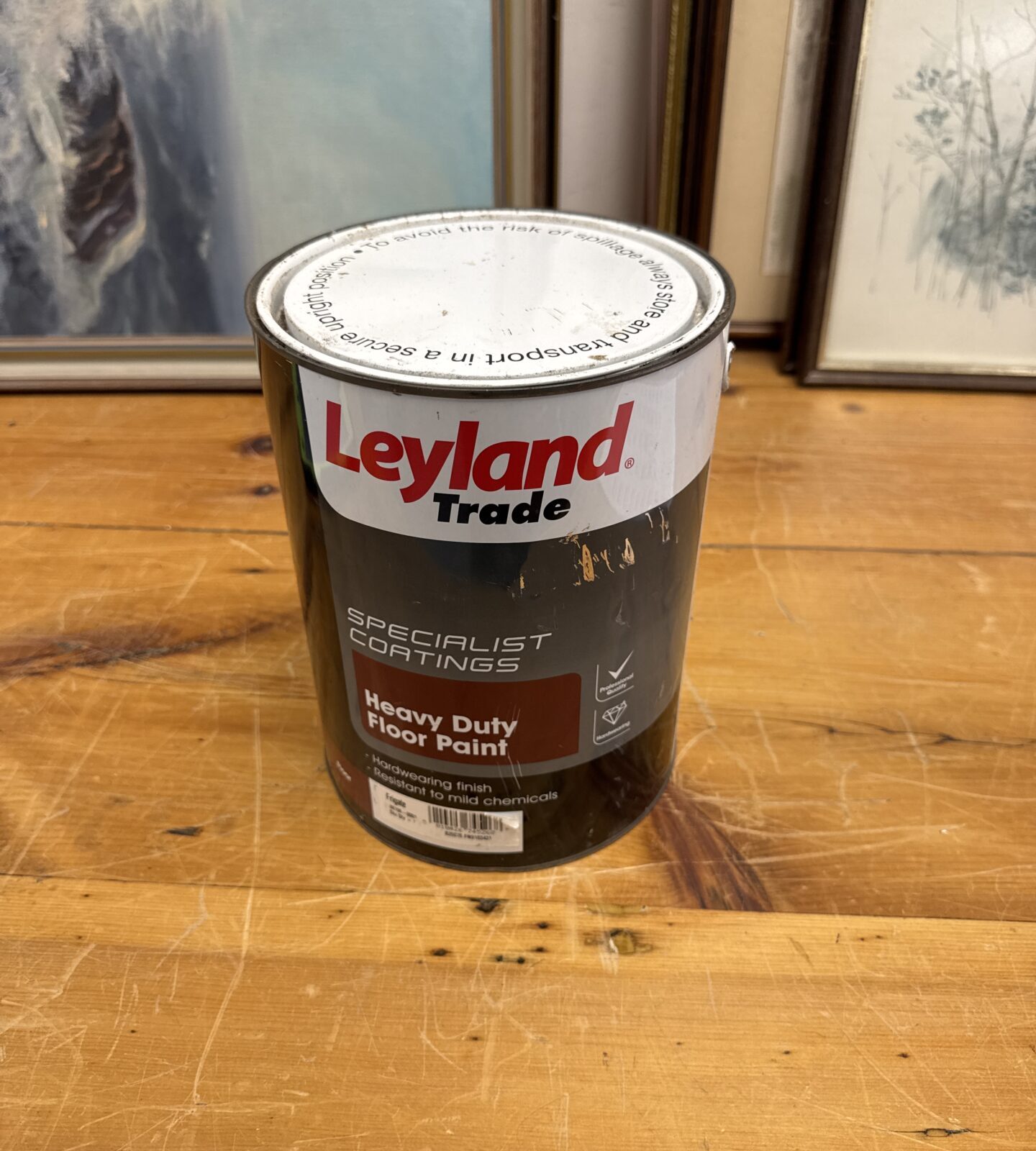 Unused 5 litre tin of Leyland Trade heavy duty floor paint in frigate colour.