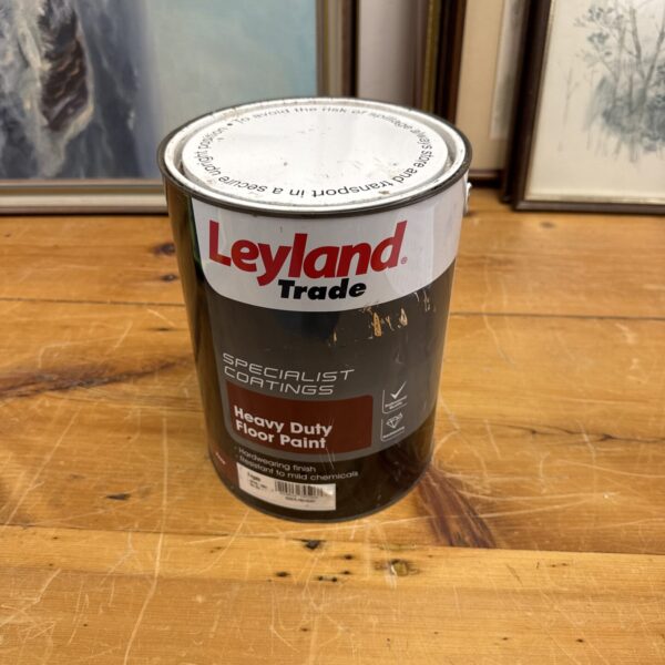 Unused 5 litre tin of Leyland Trade heavy duty floor paint in frigate colour.