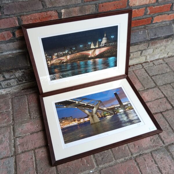Pair of limited edition London Tower Bridge photographic prints signed R s d.