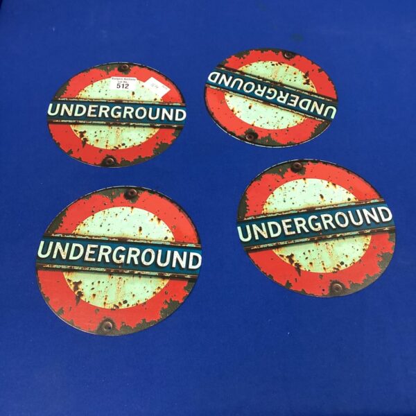 Lot of four vintage London Underground signs for collectors.