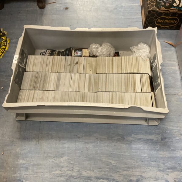 Large lot of Lord of the Rings trading cards in a box.