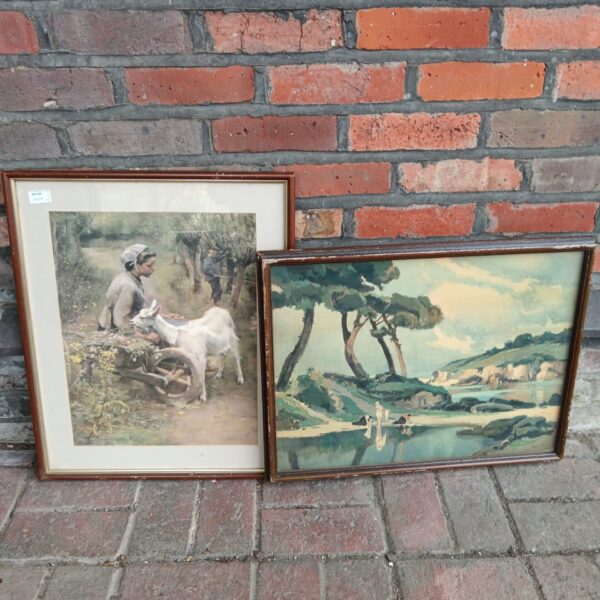 Vintage Luciano Peri print of a shepherd with goats in Corsica.