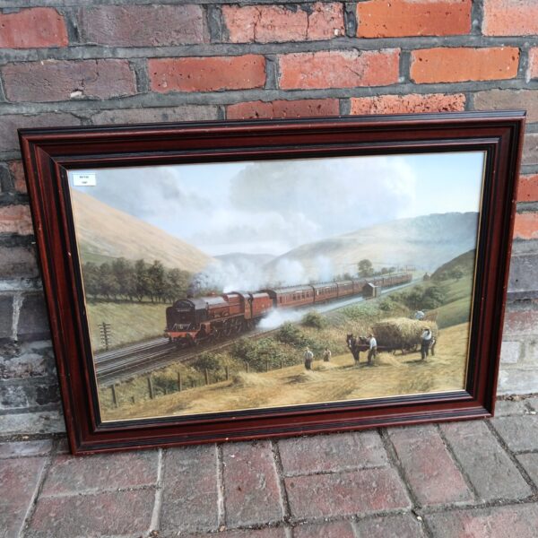 Framed Malcolm Root print of the Royal Scot steam train in the countryside.