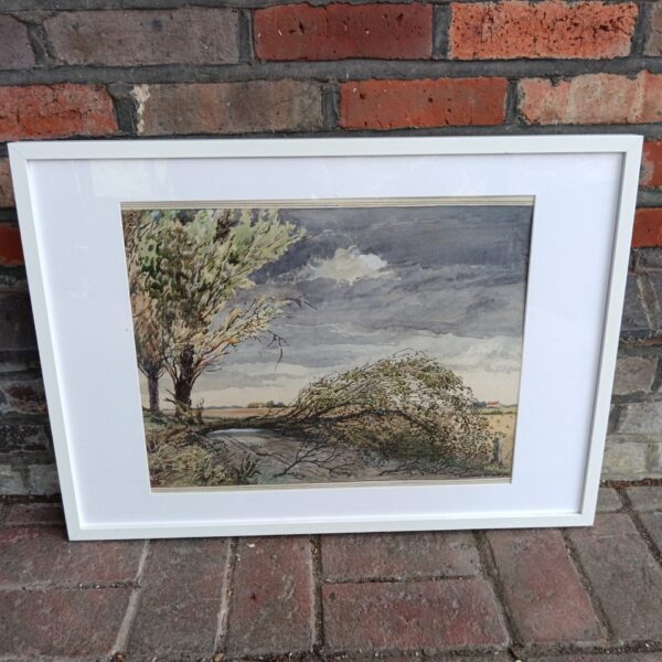 Vintage Marjorie Bywater watercolour painting of a fallen tree.