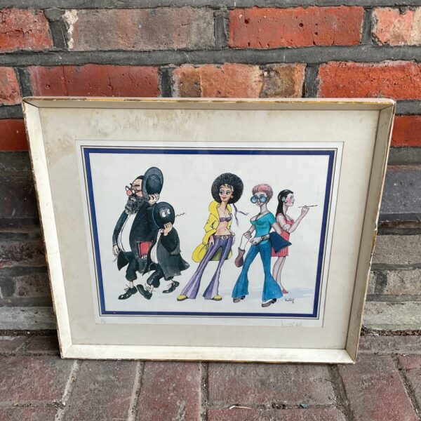 Vintage Martin Holt print of rabbi and 1970s women.